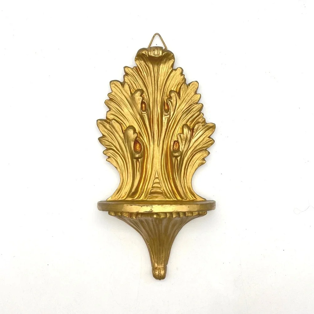 Vintage Style Gold Acanthus Leaf Wall Corbel Floating Shelf Ornate Gilded 9.5in